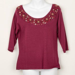 Peck & Peck Boysenberry Sweater Top Petite Large